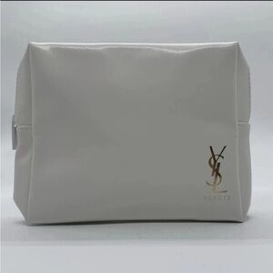 Yves Saint Laurent White Cosmetic Bag with Gold Logo 6x 4.5x1.5”